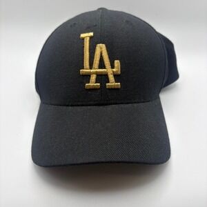 MLB Los Angeles Dodgers Hat Black Gold LA Logo Adjustable Baseball Cap